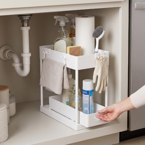 Organizador Bajo Fregadero Luocute, 2 Niveles Extraíbles (Blanco) | Cajones Deslizantes de Plástico ABS, para Cocina y Baño miniatura 3
