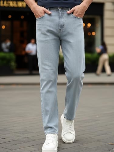 Image of Urbano Fashion Men's Straight Fit Washed Denim Jeans Stretchable