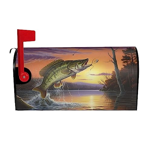 Image of Dujiea Bass Fish Mailbox Wrap - Waterproof Magnetic Post Box Cover, Large Size 25.5 inch L x 21 inch W - Garden Yard Home Decor