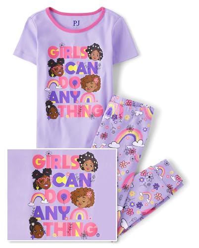 Image of The Children's Place Girls' 100% Cotton Short Sleeve Top and Pants,2 Piece Pajama Set