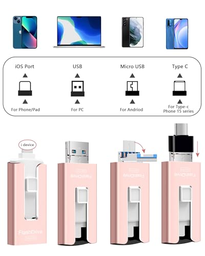 Image of USB Flash Drive 512GB, Photo Stick Memory External Data Storage Thumb Drive Compatible for Phone, Pad, Android, PC and More Devices (Pink)