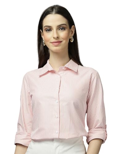 Image of Style Quotient Women Gray and White Cotton Stripe Smart Casual Shirt