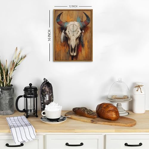 Image of AIYISU Western Cow Skull Wall Art Southwestern Bull Skull Wall Decor Rustic Farmhouse Canvas Prints Boho Longhorn Skull Pictures Western Art Wall Decor for Living Room Office Home Decoration 12x16