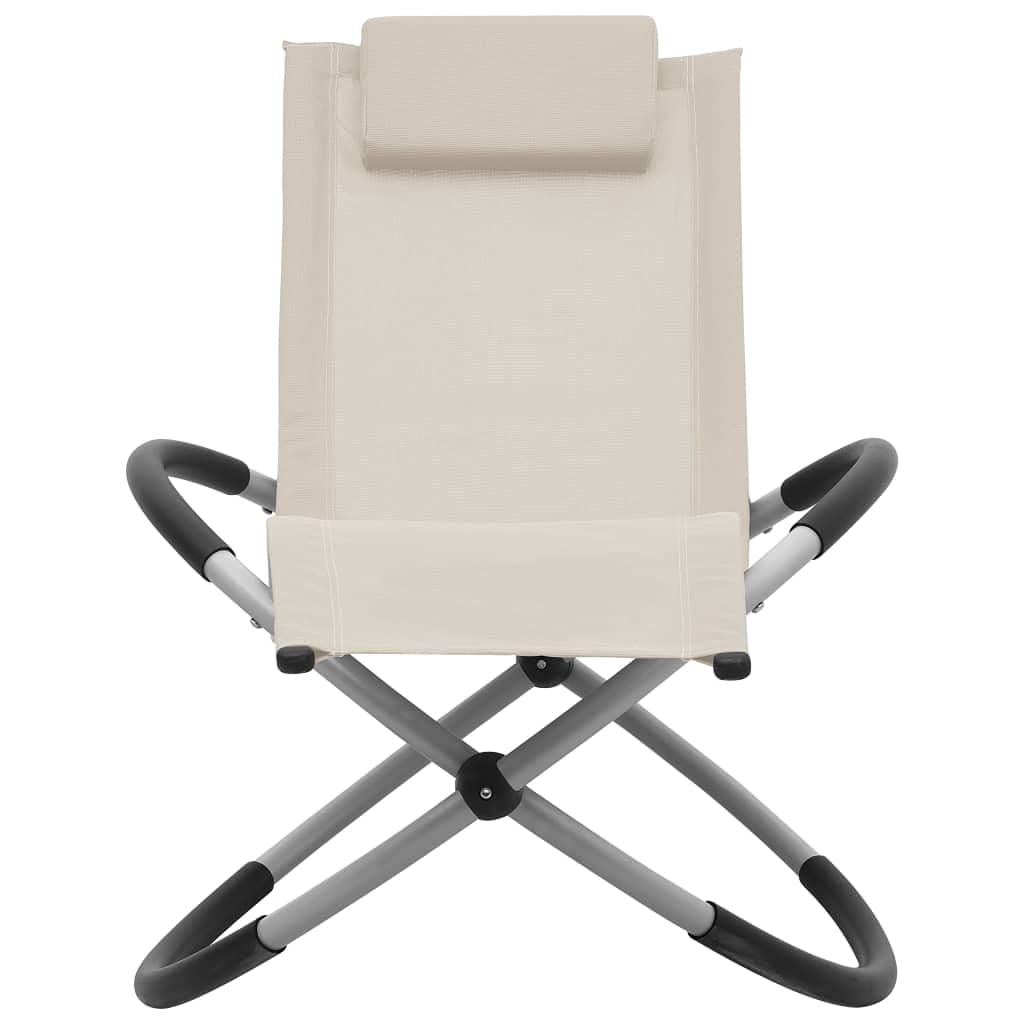Leżak dziecięcy ze stali kremowej ze składaną poduszką, metalowe krzesło ogrodowe odporne na warunki atmosferyczne i łatwe czyszczenie, 60,5 x 121 x 59,5 cm