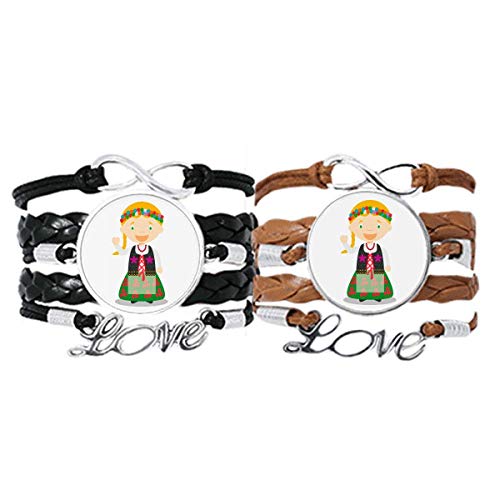 Pulsera de cuerda de cuero con dibujo de Polonia y sonrisa para parejas
