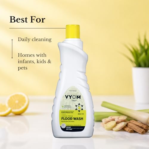 Image of Vyom India Floor Cleaning Liquid - 500ml | Safe for Infants, Kid & Pet | Plant-Based, Eco-Friendly Natural Disinfectant - Lemongrass & Cedarwood, Phenyl & Acid Free | Ideal For Floor, Tile, Marbles