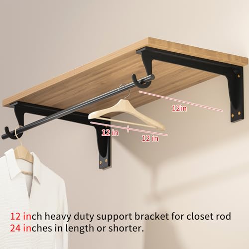 Closet Rod Support Bracket 12inch WYGWP Heavy Duty Closet Rod Holders 400lbs, Wall Mounted Brackets with Hooks for Closets for Home and Decor by WYGWP - Image 4