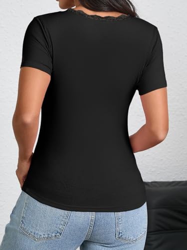 Imily Bela Womens Sexy V Neck T Shirts Summer Lace Short Sleeve Slim Fit Y2k Going Out Crop Tops4