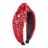 Lanmerry Sequin Knotted Headbands, Red Hair Hoop Sparkly Hair Bands for Women Girls, Glitter Wide Hair Bands, Fashion Hair Accessories, Valentine's Day Gifts