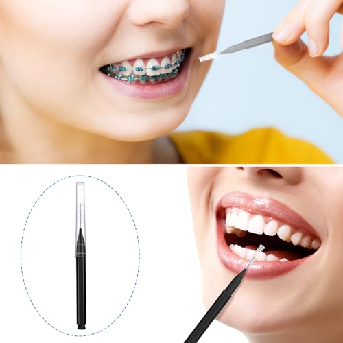 Image of Patelai 100 Pieces Braces Dental Brush for Cleaner Interdental Toothpick Dental Tooth Flossing Head Oral Hygiene Flosser Toothpick Cleaners Tooth Tool(Black, Grey,Suitable Size)