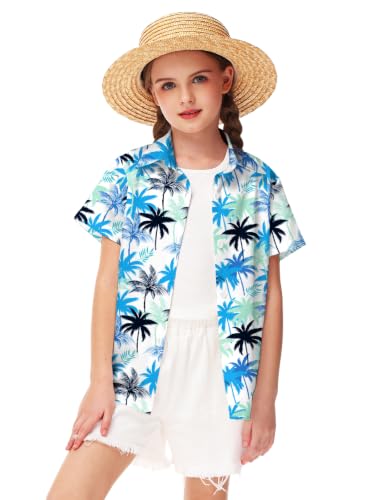 Image of Remimi Unisex Kids 4th of July Button Up Shirt Boys American Flag Print Hawaiian Beach Short Sleeve Tops 5-14 Years