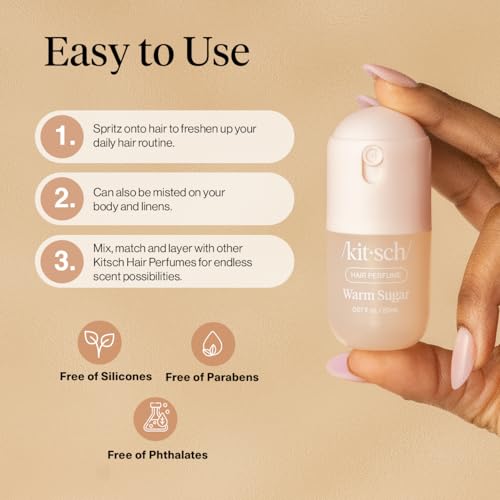 Image of Kitsch Hair Perfume for Women - Warm Sugar, 20mL | Clean, Deodorizing & Patented Odor-Eliminating Technology Hair Spray & Body Mist | Freshen Hair, Body & Pillows