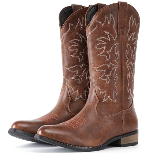 IUV Cowboy Boots For Men Western Boot Durable Classic Embroidered Snip Toe Boots - Main Image