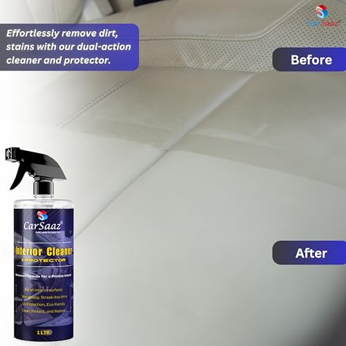 Image of CAR SAAZ Car Interior Cleaner & Protector 1 Ltr with Microfiber Cloth | Premium Cleaner For All Interior & Upholstery Surfaces | Car Interior, Fabric, Sofa, Carpet & Upholstery Cleaner (Pack of 2)