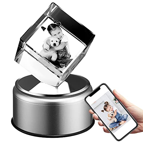 XJone 3d Crystal Photo Personalized Custom Laser Engraved Picture Cube with Led Base Included, Ideal Gifts for Mother's Day, Birthday, Anniversary