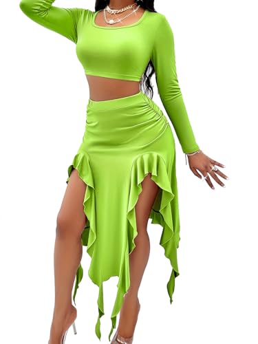 Image of BARASA Women Summer 2 Piece Skirt Sets Comfy Ruffle Trim Irregular Split Sexy Y2k Club Party Tops Jellyfish Skirt Suits S69