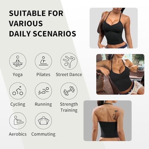Workout Impact Longline Strappy Tank Tops for Women with Built in Bra Sleeveless Gym Seamless Backless with Adjustable Strap3