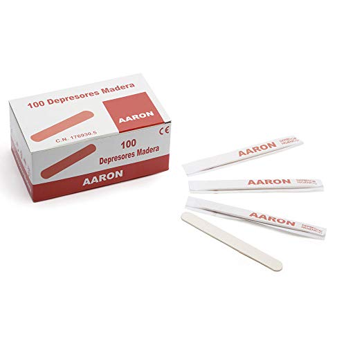 Depresor Lingual de Madera individual AARON® | envasado individualmente y presentado en estuches de 100 unidades.