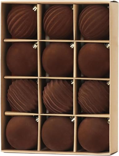 LATERN 12 Stück Samt Weihnachtskugeln, 8CM Braun Beflockt...