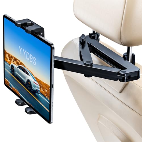 Tablet Holder for Car Headrest [3 in 1 Sturdy upgrade Extension Arm] Adjustable iPad Car Mount for BackSeat, Road Trip Essentials for Kids, Car Accessories for Women Interior for 4.7-12.9