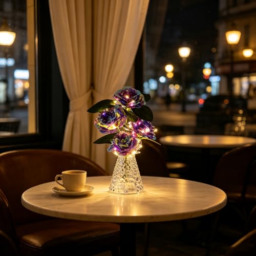 Image of Purple Rose Flower Lamp Ninght Light DecorGift for Women