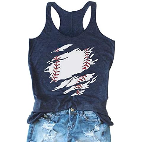 Baseball Vintage Graphic Racerback Tank Tops for Women Summer Football Cute Printed Sleeveless T Shirt Tanks (H-Blue, S) Cover