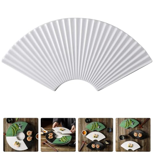 Plato para sushi de cerámica de 11 pulg forma abanico blanco miniatura 6