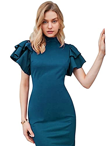 Image of Selvia Women Women's Synthetic Bodycon Knee-Length Dress (361TK10203N-S Teal Blue S)