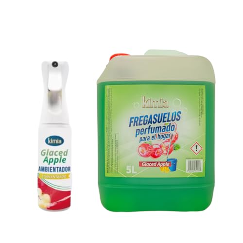 KIMIA - Pack Glaced Apple Fregauselos Concentrado 5L + Ambientador Concentrado 300ml | Limpieza Profunda | Fragancia Duradera a Manzana Glaseada | para Todo Tipo de Suelos | Múltiples Aplicaciones