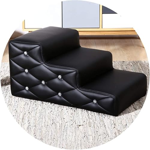 犬 階段 ドッグステップ ペットステップ, 子犬のペットの階段 ペットランプ屋内 PUレザー,快適で安全 良いサポートと簡単なケア段差スロープ ペットの階段 (ブラック, 40x69x33cm, 0)