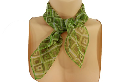 TFJ Women Fashion Small Neck Scarf Sheer Fabric Squares Geometric Pocket Square Green2