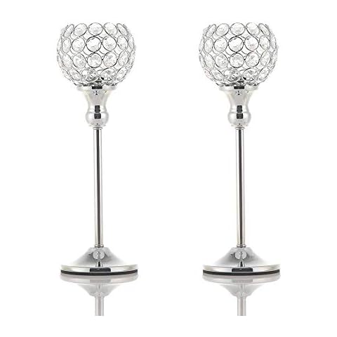 VINCIGANT Crystal Silver Candle Holders Set Cover