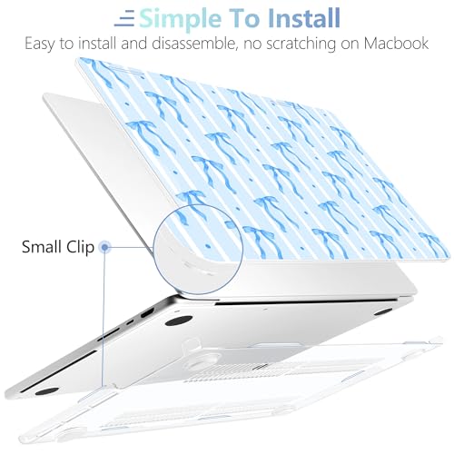 Image of MEEgoodo Case for MacBook Pro 16 inch 2026 2024 2023 2021,Laptop Shell Compatible with M5 M4 M3 M2 M1 Pro /Max Chip,Fit Model A3429 /A3428 /A3403 /A3186 /A2991 /A2780 /A2485,Coquette Blue Ribbon Bow&Stripe