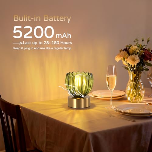 Image of Shenmoyl Cordless Small Table Lamp with 5200mAh Battery & Touch Control, Battery Operated Tulip Table Lamp with 3 Colors, Rechargeable Mini Table Lamps for Bedsides, Bedroom, Nightstand (Green)