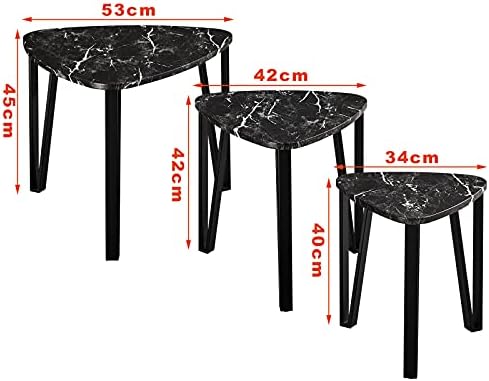 Aingoo Nest of Table Industrial Nesting Table Set of 3 Coffee Tables End Side Tables for Home and Office, Black MARBLE