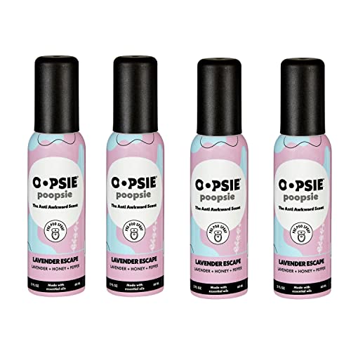 Oopsie Poopsie Toilet Spray Before & After You Go Bathroom Odor Eliminator & Neutralizer Spray Travel Size with Essential Oils TSA Approved Lavender 4 Pack 2 Oz.