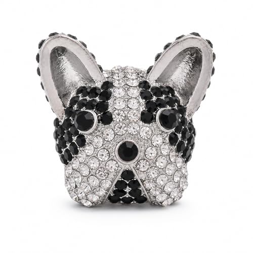 Spilla Bulldog Francese Adorabile Cristallo Animale per Amanti Cani Gioielli Borsa Giacca (Nero)