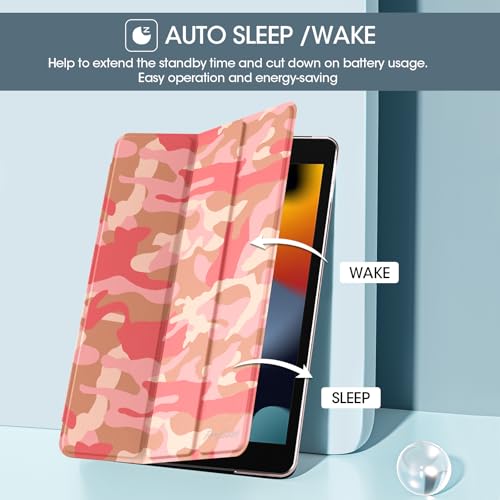 Image of ProCase for iPad 9th / 8th / 7th Generation Case 10.2 Inch (2021 /2020 /2019 Release), 10.2 iPad Case 9th / 8th / 7th Gen Cover, Slim Smart Cover with Translucent Hard Shell Back -CamoPink