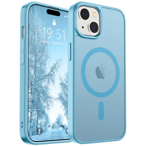 Image of SUPFINE Magnetic for iPhone 15 Case (Compatible with MagSafe) (Military Grade Drop Protection) Translucent Matte Shockproof with Anti-Fingerprint Phone Case,Light Blue