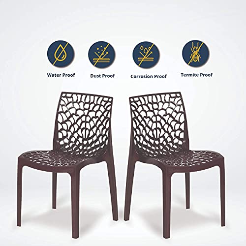 Image of Binani Web Designer Plastic Chair for Home, Office and Restaurant and Cafe|Armless Chair for Dining Room| Heavy Duty Outdoor Plastic Chair | Designer Balcony Chair (4, Brown)