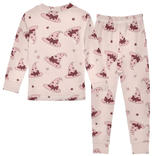 Pajama Sets Long Sleeve Pink Witch Hats Pattern Soft Comfy Sleepwear 2 Piece PJS 3-8T3