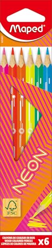 Maped - 6 Crayons de couleur NEON - Coloriage Effet Néon - Boîte de 6 Crayons NEON