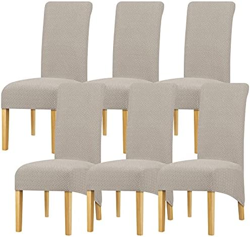 Leorate Dining Chair Slipcovers High Back Chair Covers Stretch Knitted Jacquard Chair Protector for Kitchen Wedding Party Banquet Hotel Home Decor Beige Pack of 6