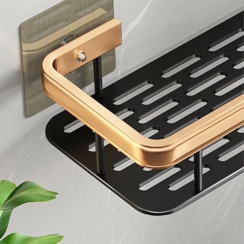 Image of EUDELE Aluminium Pack of 2, Self Adhesive Bathroom Shelf for Wall Shelf Organizer Wall Mounted Bathroom Shelves Rack Holder Stand for Bathroom Accessories Organiser Without Drill Gold Long