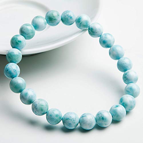 8mm Natural Blue Larimar Gemstone Round Beads Bracelet Women Men Stretch AAAAA2