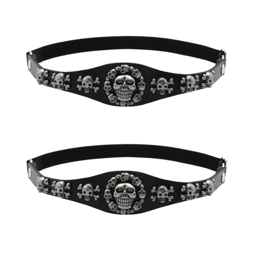 2PCs Punk Faux Leather Skulls Leg Garter, Elastic Rock Thigh Garters Belt for Women Parties, Black