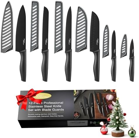 Kitchen Knife Set, KYA38 12-Piece Kitchen Knives Set with Covers,...