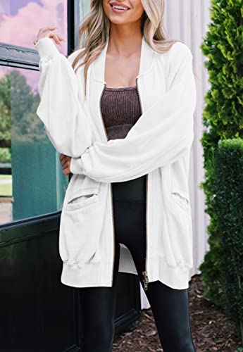 Wihion Women's Zipper Sweatshirt Drop Shoulder Oversized Bomber Jacket Casual Long Coat #TOP2