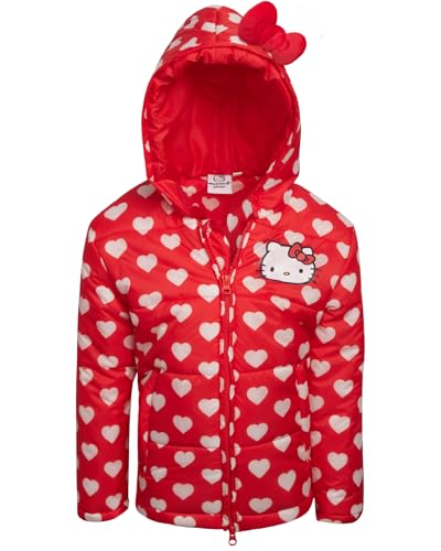 Hello Kitty Girls' Puffer Jacket - Full Zip Up Hooded Puffer Jackets - Outdoor Jackets for Girls (3T-7)