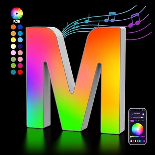Letra Luminosas Mayúscula con USB, Letras de Luces LED Iluminadas Control APP, Luces Etras de neón, Luces de Noche para Pared, Fiesta de Cumpleaños, Navidad, Decoración de Boda, Letras - M | Ya disponible en tu tienda friki favorita! En mundofriki.es!